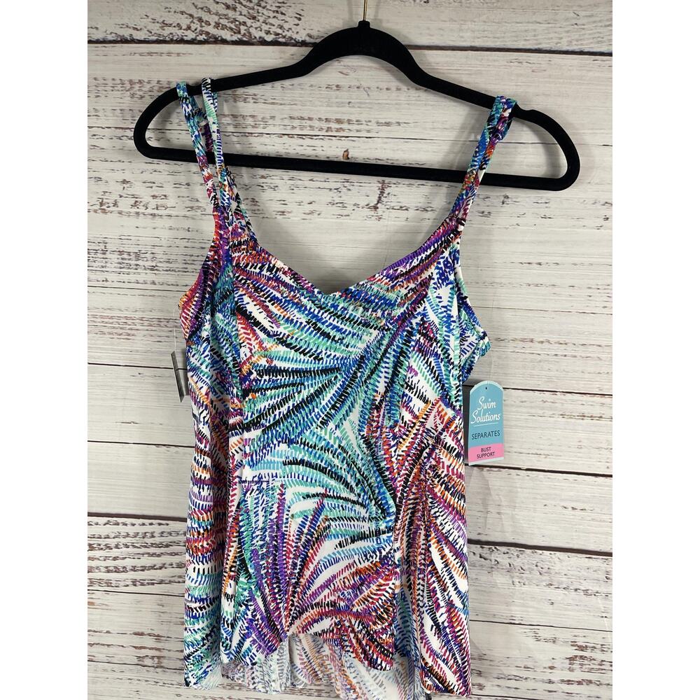 Swim Solutions Tankini Top Women's Size 8 Multi Hi Low Bust Support Swimwear - Picture 2 of 9